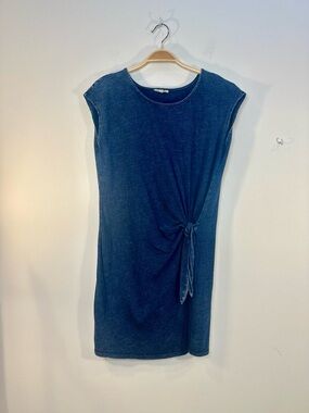 Jane & Delancey Tie Waist Midi Dress Denim Like Blue Lightweight Cap Sleeve Sz M
